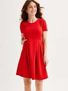 Draper James Red Textured Heart Stretch Short-Sleeve Fit & Flare Mini Dress
